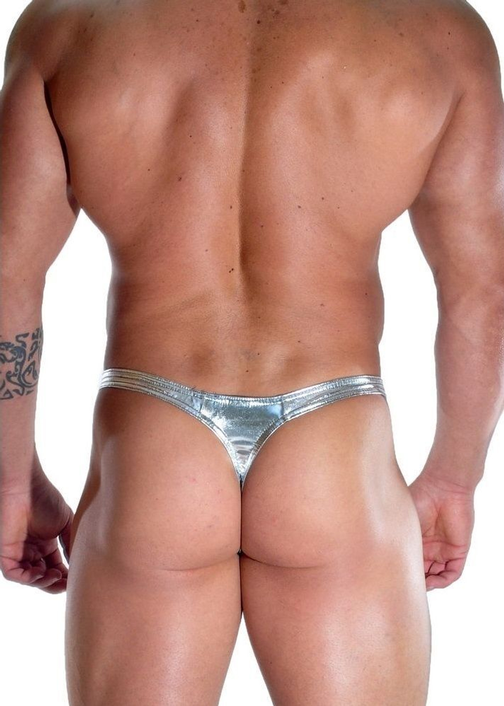 Серебристые блестящие трусы-тонги (Размер: L) (Цвет: серебристый)