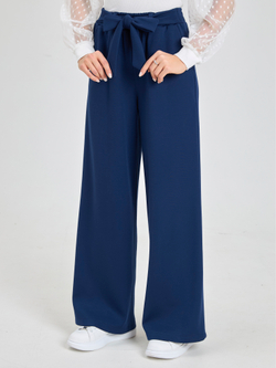 Брюки утепленные для девочки палаццо с завязками темно-синие