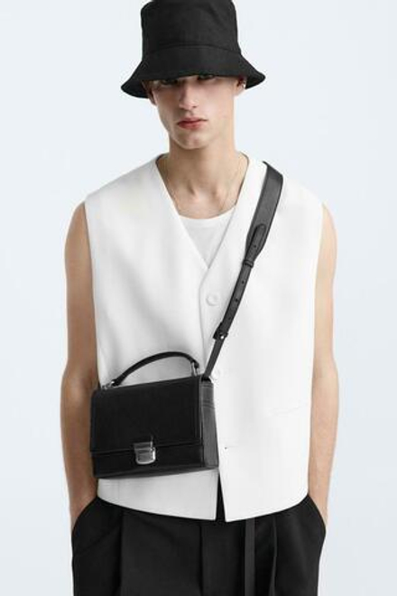 ZARA СУМКА С МЕТАЛЛИЧЕСКОЙ ЗАСТЕЖКОЙ И ПЛЕЧЕВЫМ РЕМНЕМ, ЧЕРНЫЙ