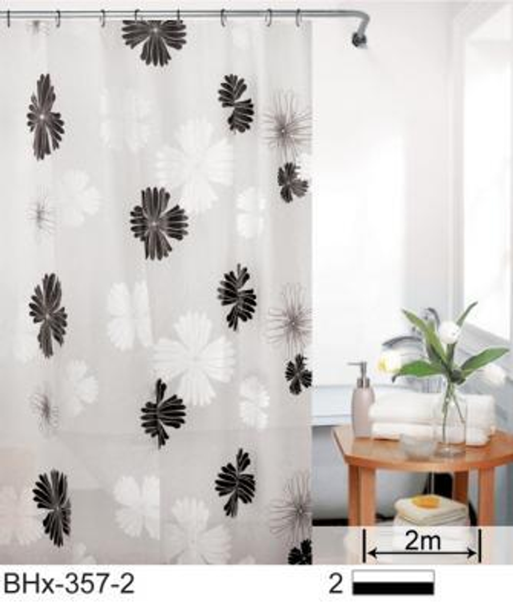 Штора для ванной (180*180см) (ЦВ. БЕЛ.,ЧЕР.)  САВОЛ  (50/1шт)