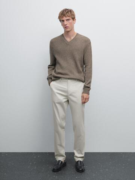 Massimo Dutti Зауженные брюки из хлопковой смеси, каменный