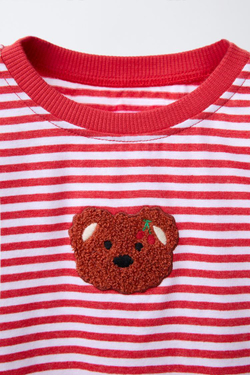 ZARA ФУТБОЛКА В ПОЛОСКУ С НАШИВКОЙ, КРАСНЫЙ