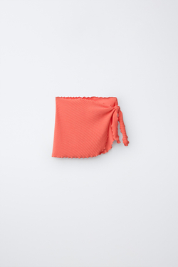 ZARA ЮБКА-ПАРЕО В РУБЧИК, КОРАЛЛОВЫЙ