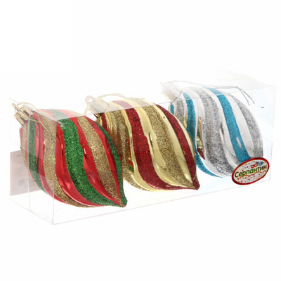 Ёлочные игрушки «Капля блеск» 9см микс цветов (набор 3шт)