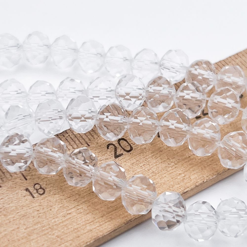 Бусины рондель с огранкой, стекло, цвет прозрачный, размер около 6,3*7,8 мм, цена за отрезок 19 см (1/2 нити)