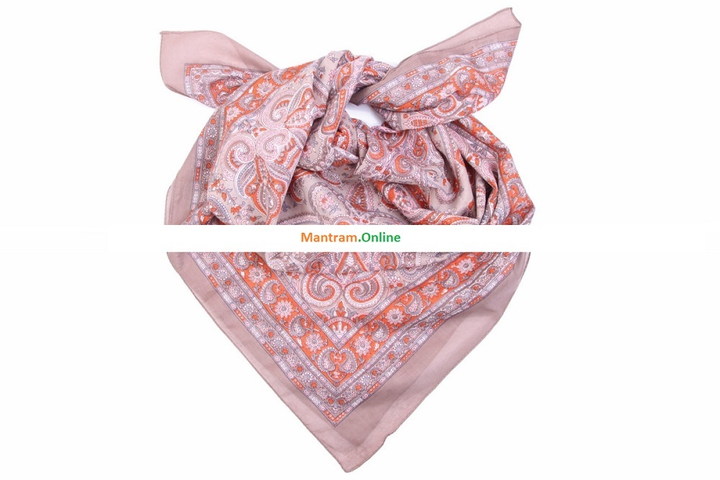 Платок материал Хлопок 100% "Цветы" цвет коричневый оранжевый 95x95 см.