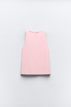 ZARA ТОП ИЗ КРЕПА С ЗОЛОТИСТОЙ ДЕТАЛЬЮ, ПАСТЕЛЬНО-РОЗОВЫЙ