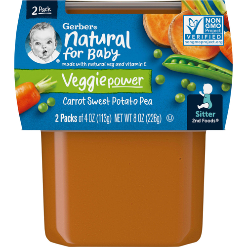Gerber, Natural for Baby, Veggie Power, 2nd Foods®, морковь и батат и горох, 2 пакетика по 113 г (4 унции)