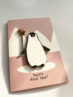 Открытка с деревянным элементом «Happy New Year!» 13,5 × 9,5 см