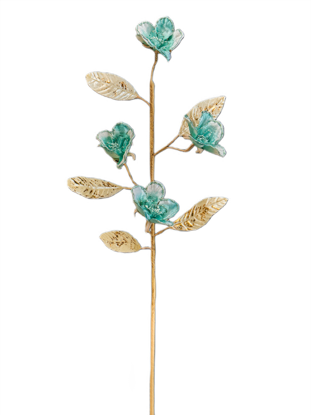 Цветущая веточка вишни 23х53см ChristmasDeLuxe голубая с зеленым