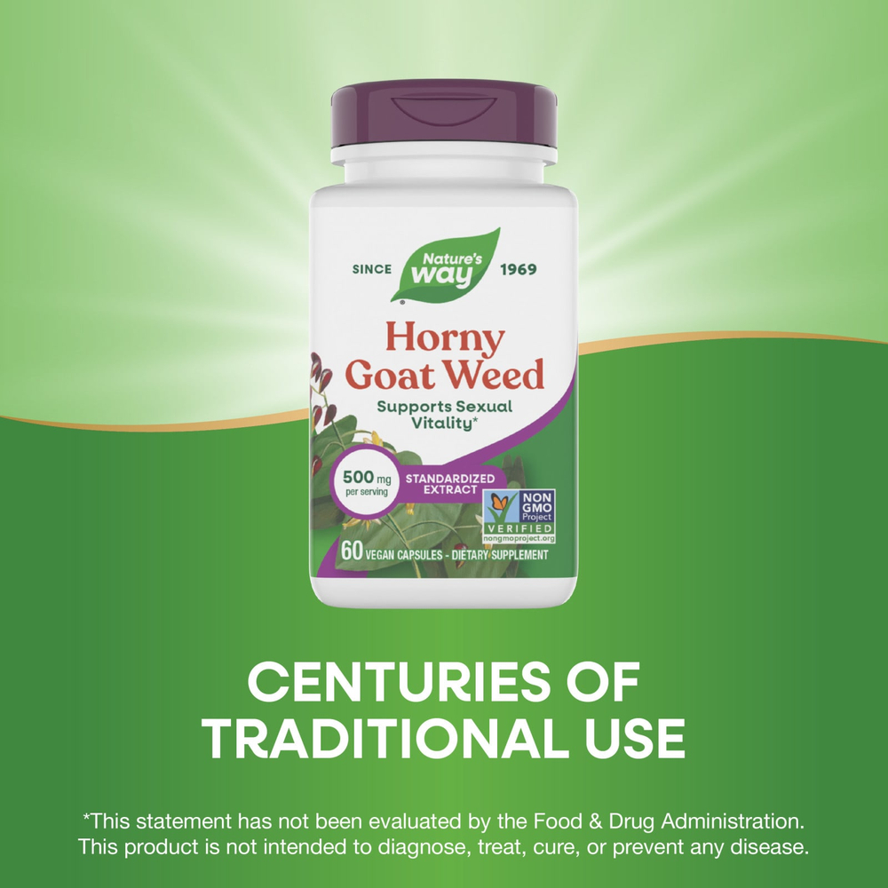 Nature's Way, Horny Goat Weed, 500 мг, 60 веганских капсул