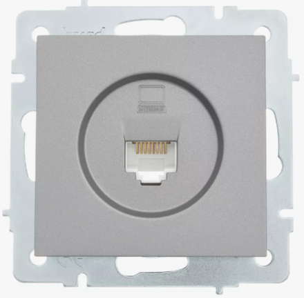 Розетка компьютерная одноместная UNIVersal серия афина, скрытой установки, 1а, rj45, серебро.