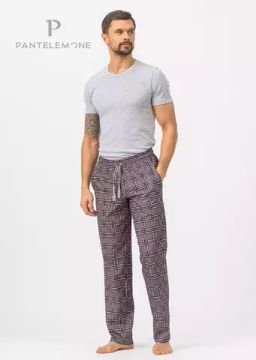 Брюки мужские Pantelemone PDB-164, клетка серая/бордовая