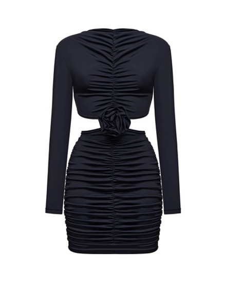 Платье со сборкой и декором "Роза", черный