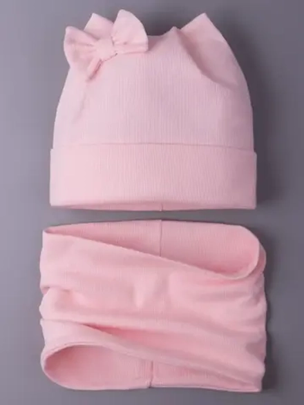 Шапка для девочки осенняя с ушками и снуд