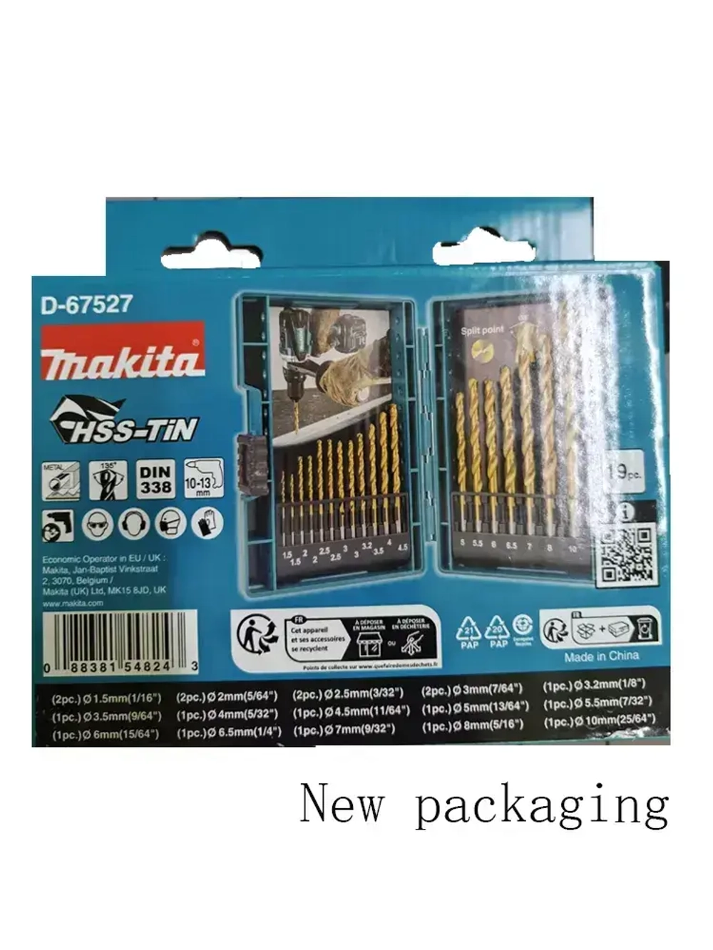 MAKITA D-67527 Набор сверл по металлу HSS-TiN 19 шт Портативный Долгая жизнь Круглая ручка Устойчивость к коррозии