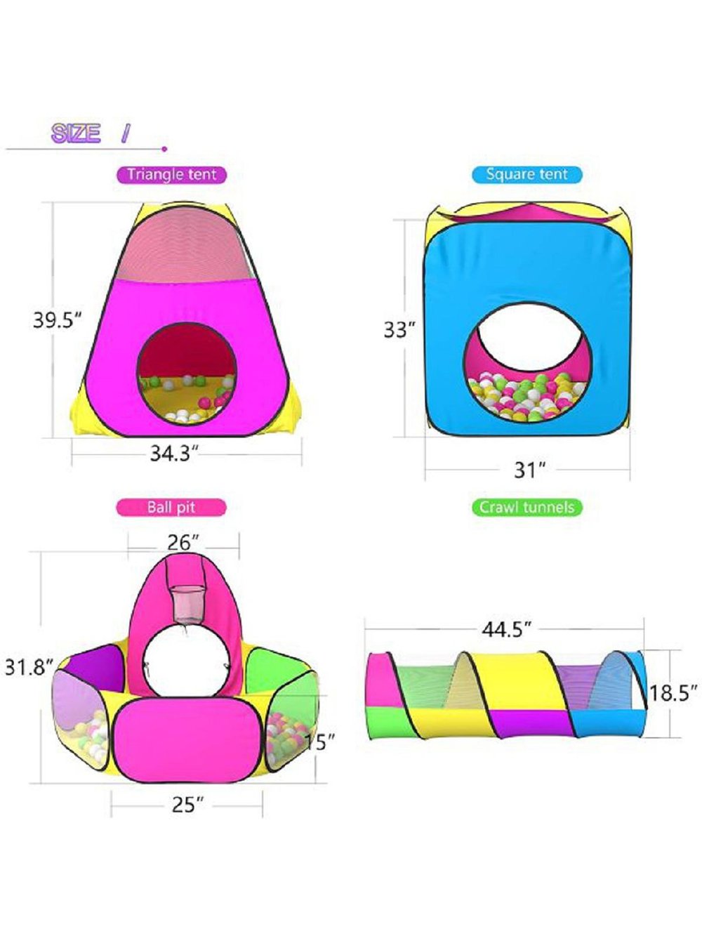 Детская Палатка для игр (комплект 2 палатки + 2 тоннеля + манеж) размер 270х270х90см) 200996968