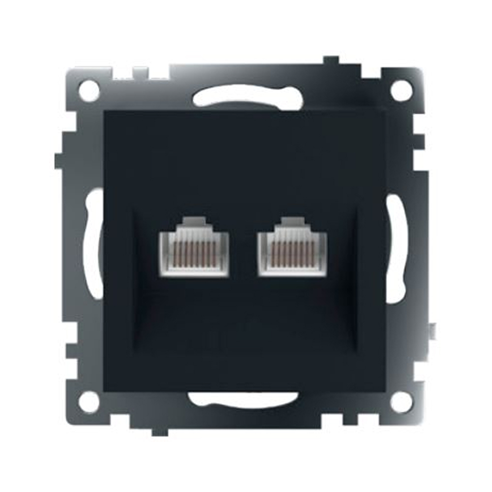 Розетка компьютерная 2-местная RJ-45 (механизм) ,STEKKER ,GLS00-7109-05, серия Катрин, черный 50007