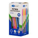 Ручка шариковая, Basir, синие чернила, цветной корпус с белыми полосками, 50 шт