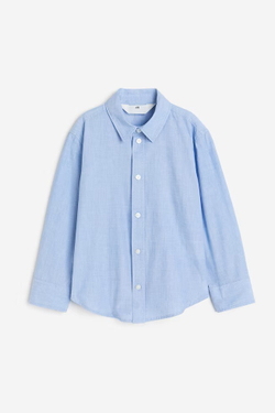 H&M Хлопковая рубашка с длинным рукавом, светло-голубой