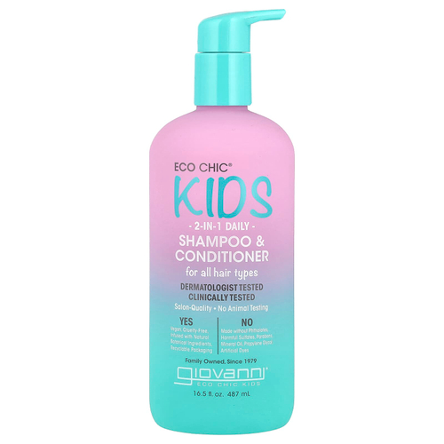 Giovanni, Eco Chic® Kids, ежедневный шампунь и кондиционер 2 в 1, для всех типов волос, 487 мл (16,5 жидк. унц.)