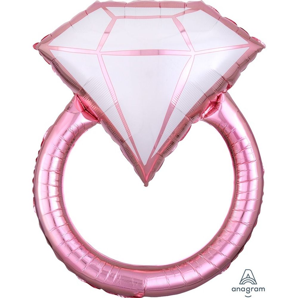 Фигурный шар с гелием в виде розового кольца с бриллиантом