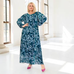 Шифоновое платье Бетти, цветы на изумрудном