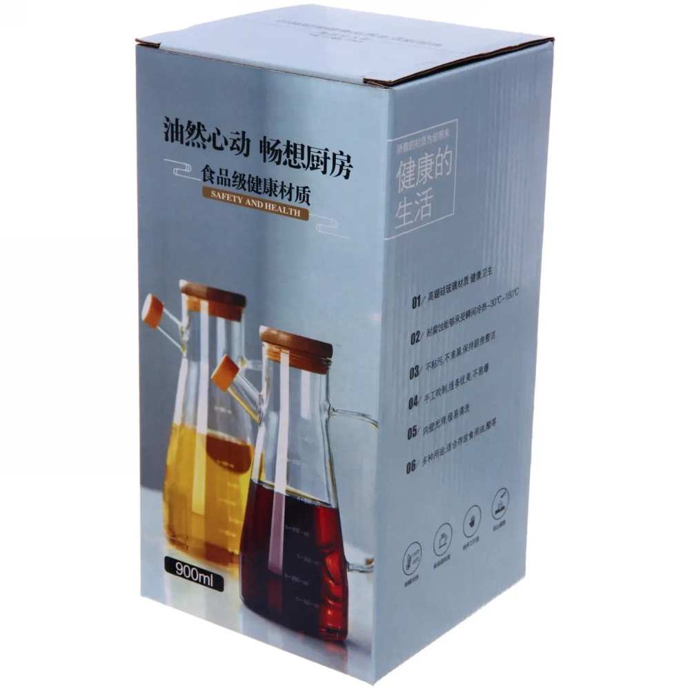 Бутылка стеклянная для специй 900мл «Хай-Тек» с бамбуковой крышкой