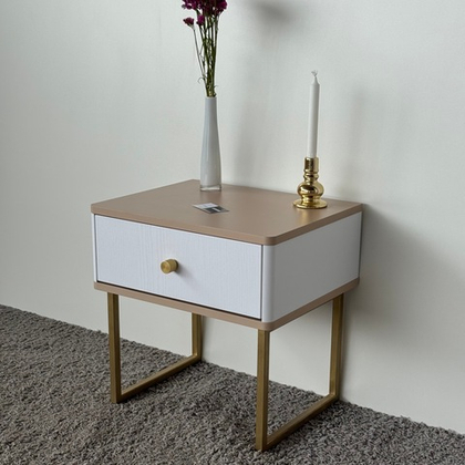 Тумба прикроватная на ножках ROYAL 5301 эко (Макиато-Золото-р.золото)