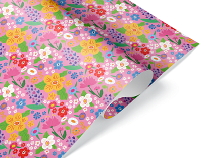 Упаковочная бумага 80гр (0,7*1 м) Яркие цветы, Розовый