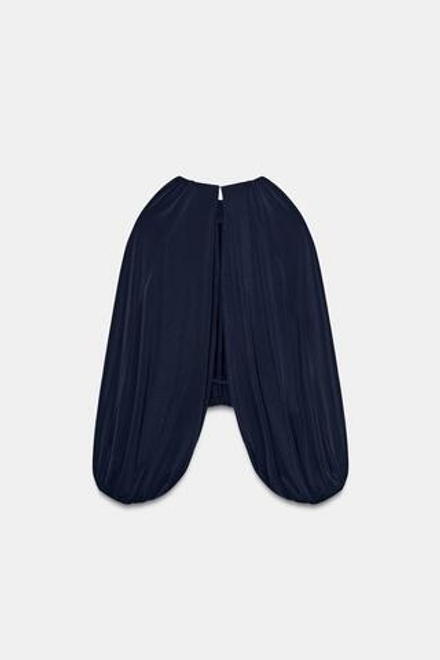 ZARA ТОП С ОБЪЕМНЫМИ РУКАВАМИ И РАЗРЕЗАМИ, СИНИЙ