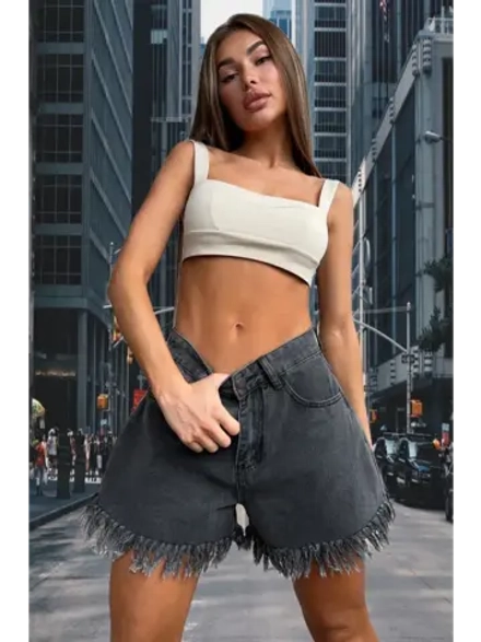 Шорты джинсовые летние широкие короткие клеш бахрома