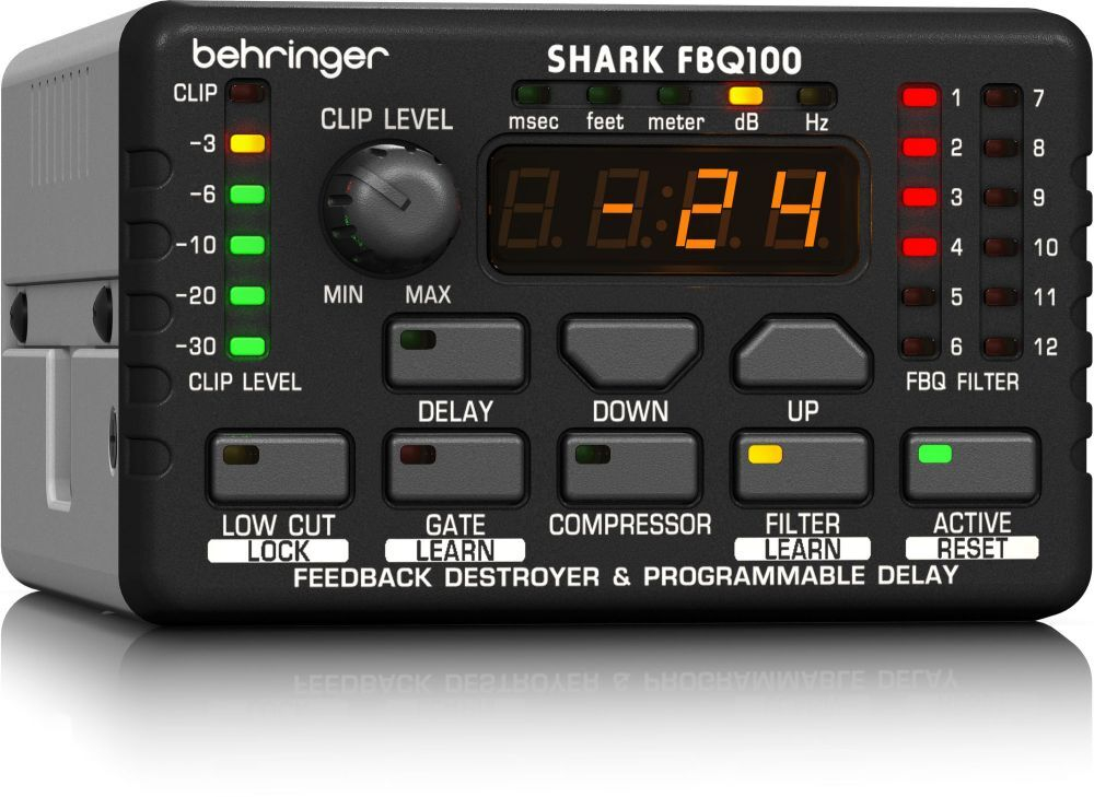 Behringer FBQ100 подавитель обратной связи, 8 FBQ-фильтров, микрофонный предусилитель, задержка, noise gate, компрессор