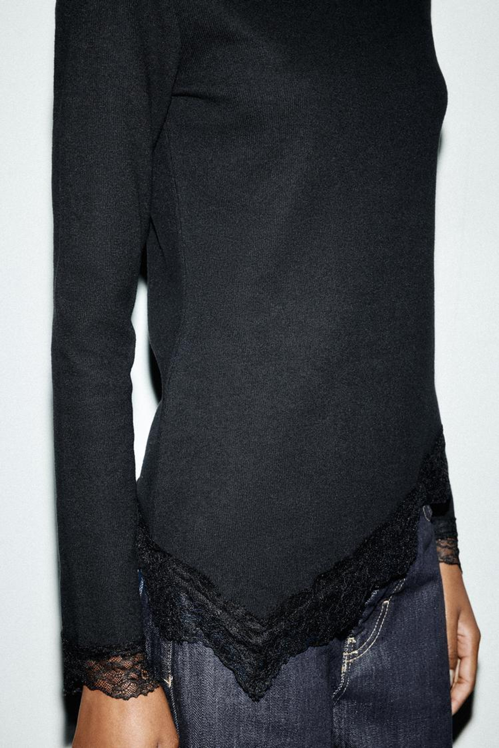 ZARA ТОП ИЗ МЯГКОГО КРУЖЕВА, ЧЕРНЫЙ