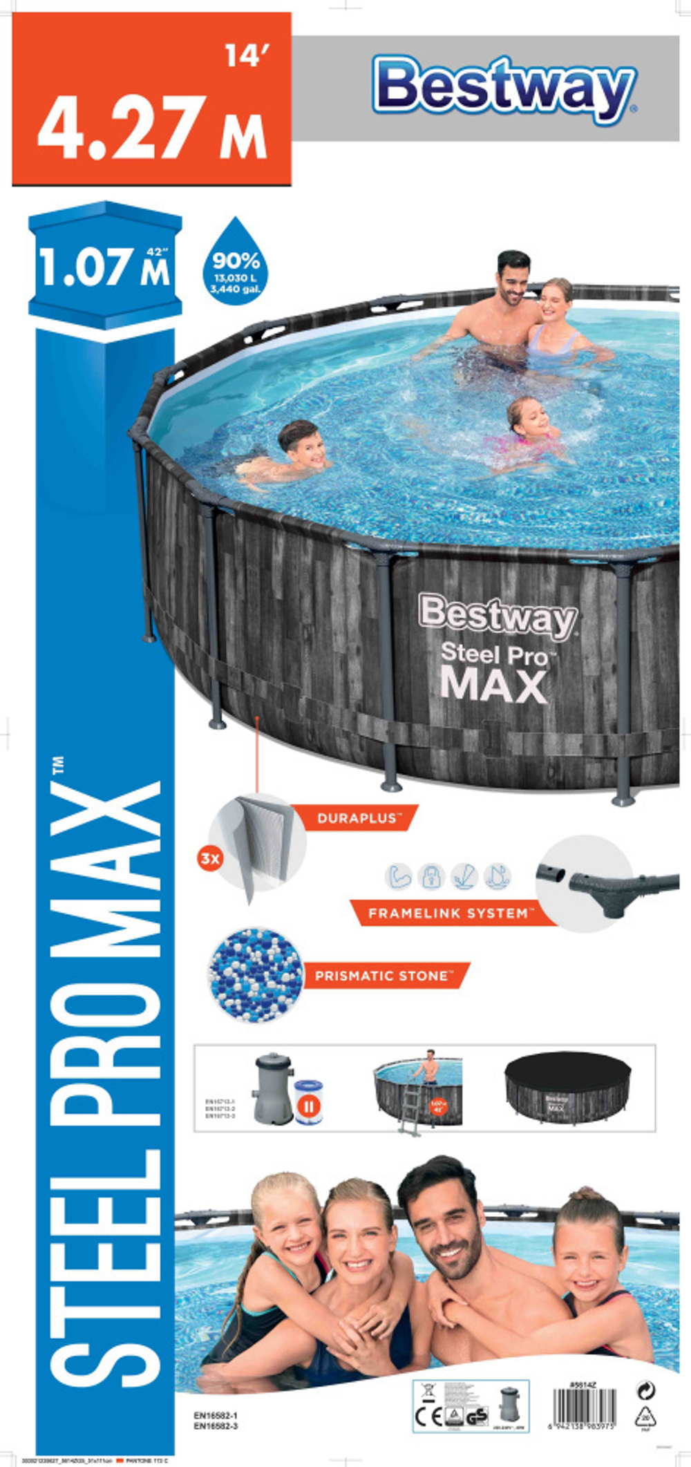 Каркасный бассейн Bestway 427х107 см + фильтр-насос 3028 л/ч, тент, лестница (5614Z BW)
