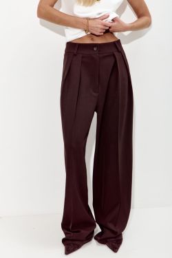 Брюки палаццо свободные с защипами шоколадного цвета