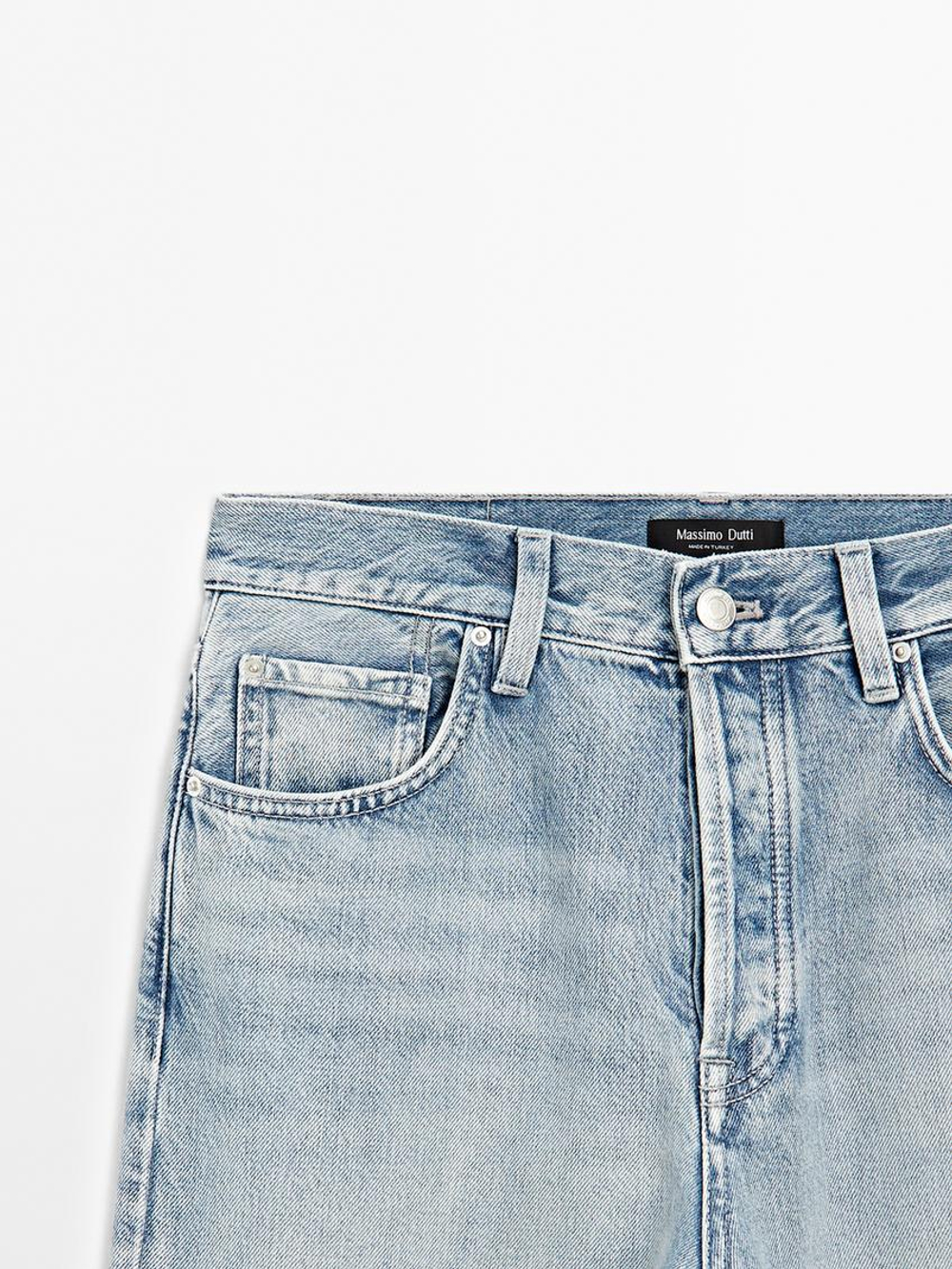 Massimo Dutti Джинсы прямого кроя из смесового хлопка с высокой посадкой, голубой
