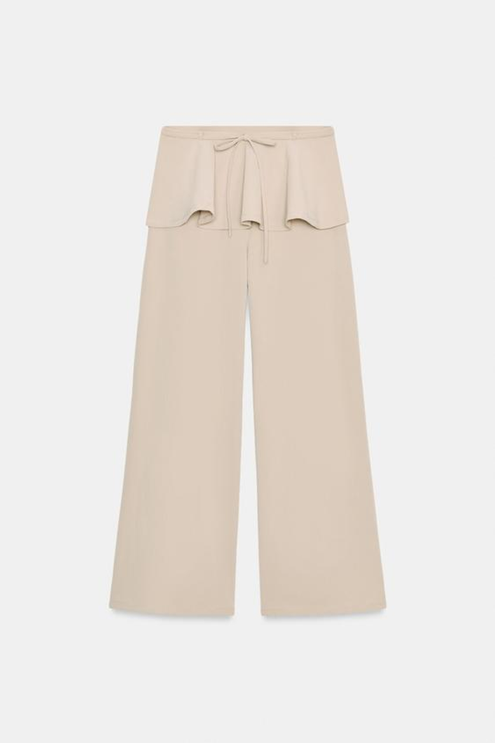 ZARA БРЮКИ С ШИРОКИМИ ШТАНИНАМИ И ОБОРОЧКАМИ НА ПОЯСЕ, БЕЖЕВЫЙ