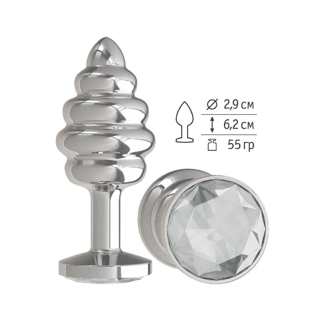 515-01 white-DD / Анальная втулка Silver Spiral малая с прозрачным кристаллом