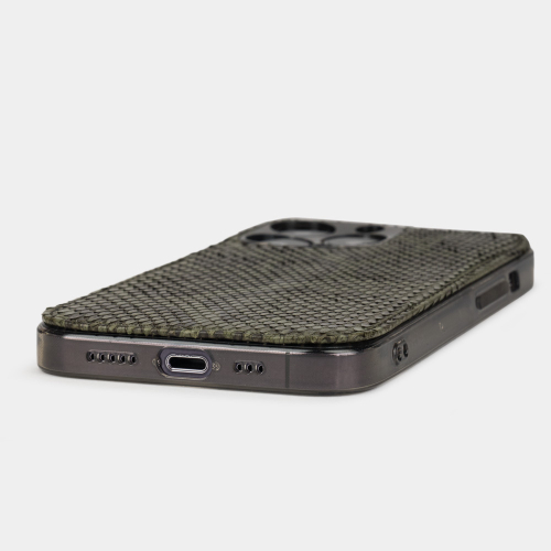 Чехол для iPhone 15 Pro из кожи питона, зеленого цвета