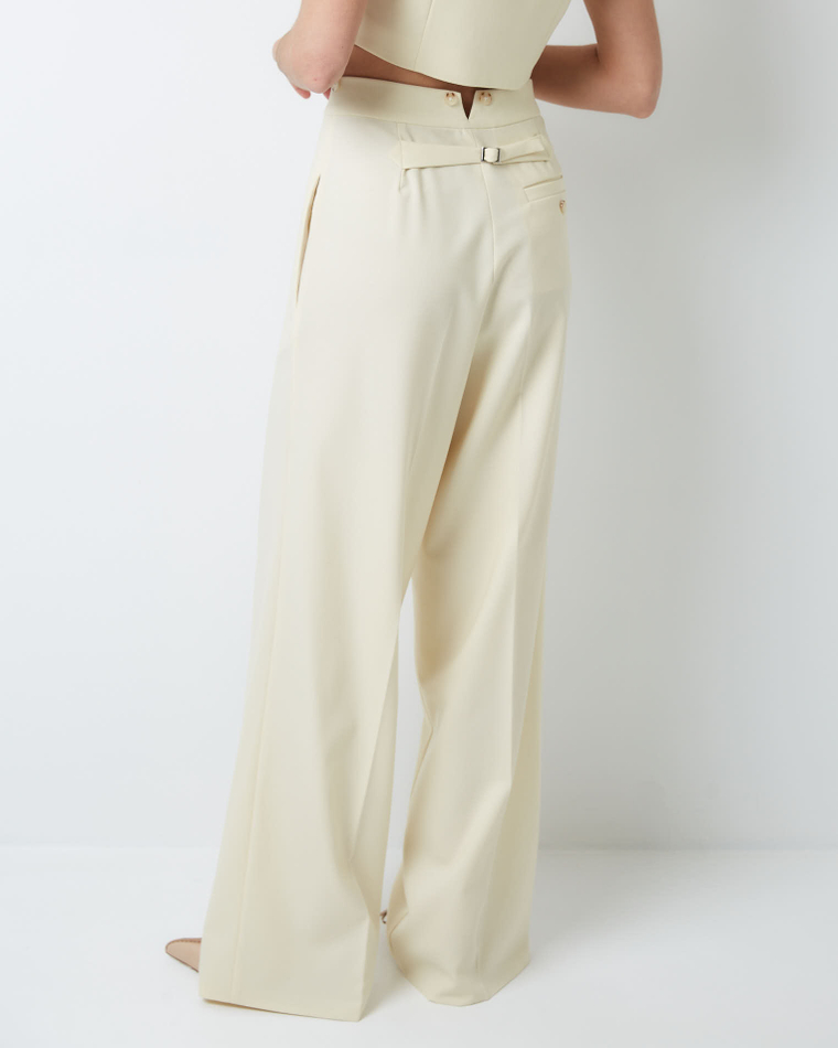 Брюки с регулируемым хлястиком из шерсти белый шоколад