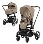 Коляска 3 в 1 Cybex Priam IV Rosegold complete и автокресло Aton S2 i-Size Ocean Blue Cozy Beige