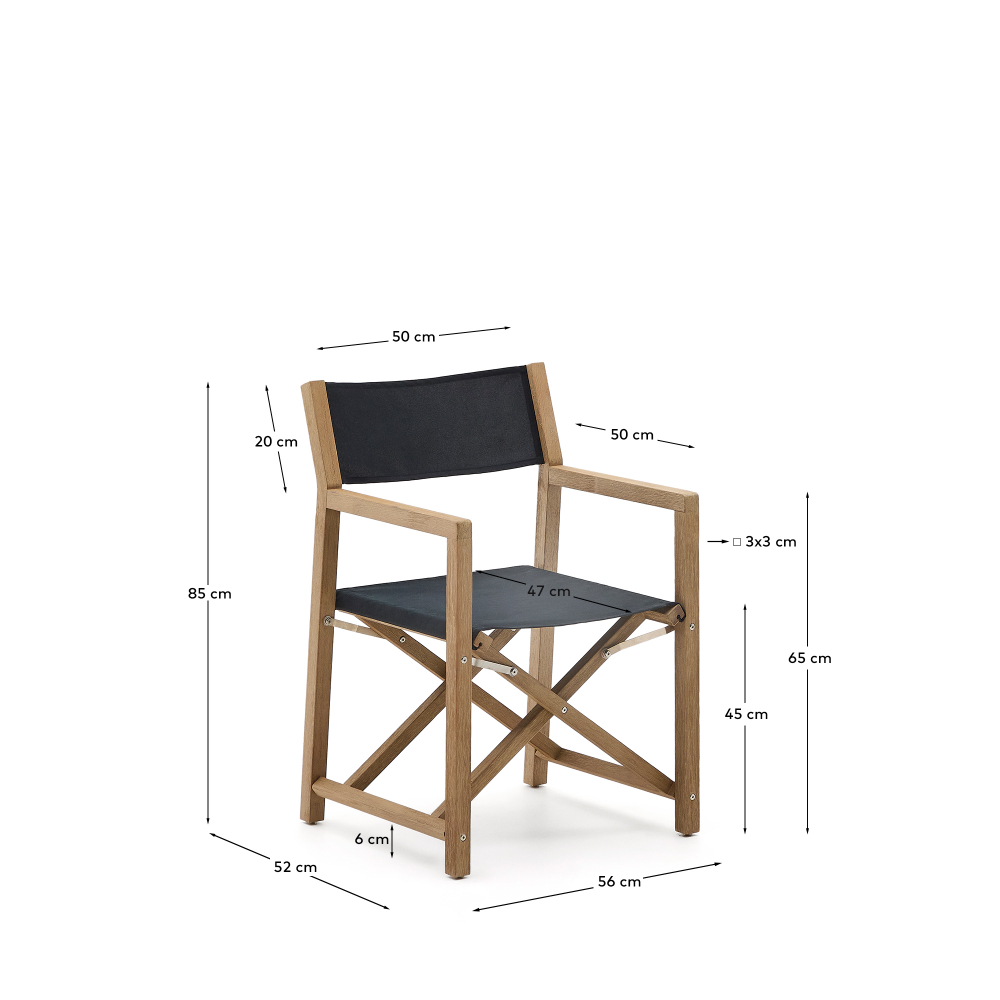 Складное уличное кресло Vilara из акации и текстиля черного цвета