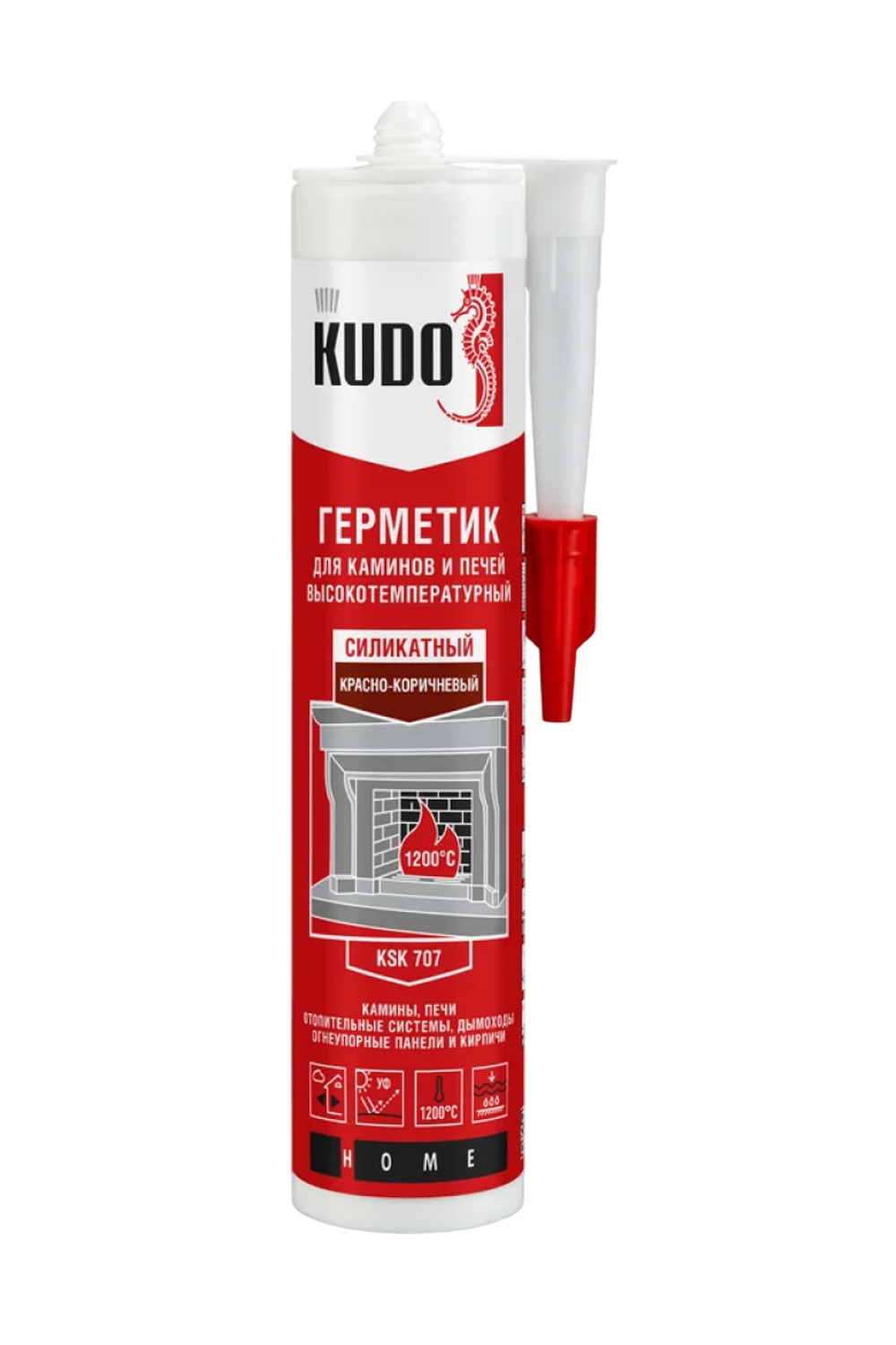 Герметик "KUDO" для печей и каминов 1200С силикатный 280мл красно-коричневый KSK-707