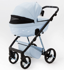 Детская коляска Adamex Quantum Superstar Deluxe 3 в 1 Q-STAR135-K (ГОЛУБ.КОЖА+ГОЛУБ.ДНО+ГОЛУБ.РАМА)