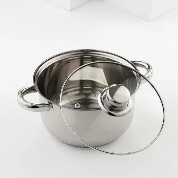 Набор Доляна «Классика», 8 предметов: ковш 1,5 л, 2 кастрюли 2/3 л, сковорода d=24 см, 4 крышки, стенки 0,3 мм, дно 5 мм