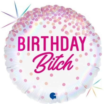 Шар (18""/46 см) Круг, Каскад конфетти, Birthday B*tch, Розовый, Голография, 1 шт. Д33
