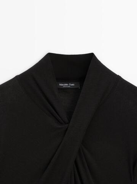 Massimo Dutti Топ внахлест из лиоцелла и шерсти, черный