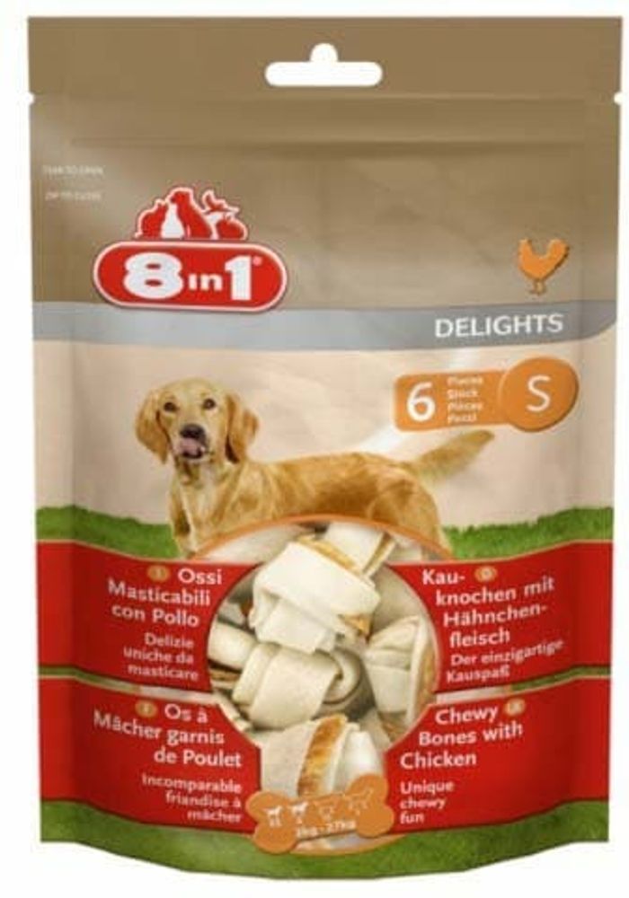 8in1 DELIGHTS S косточки с куриным мясом для мелких и средних собак 6х11 см (пакет)