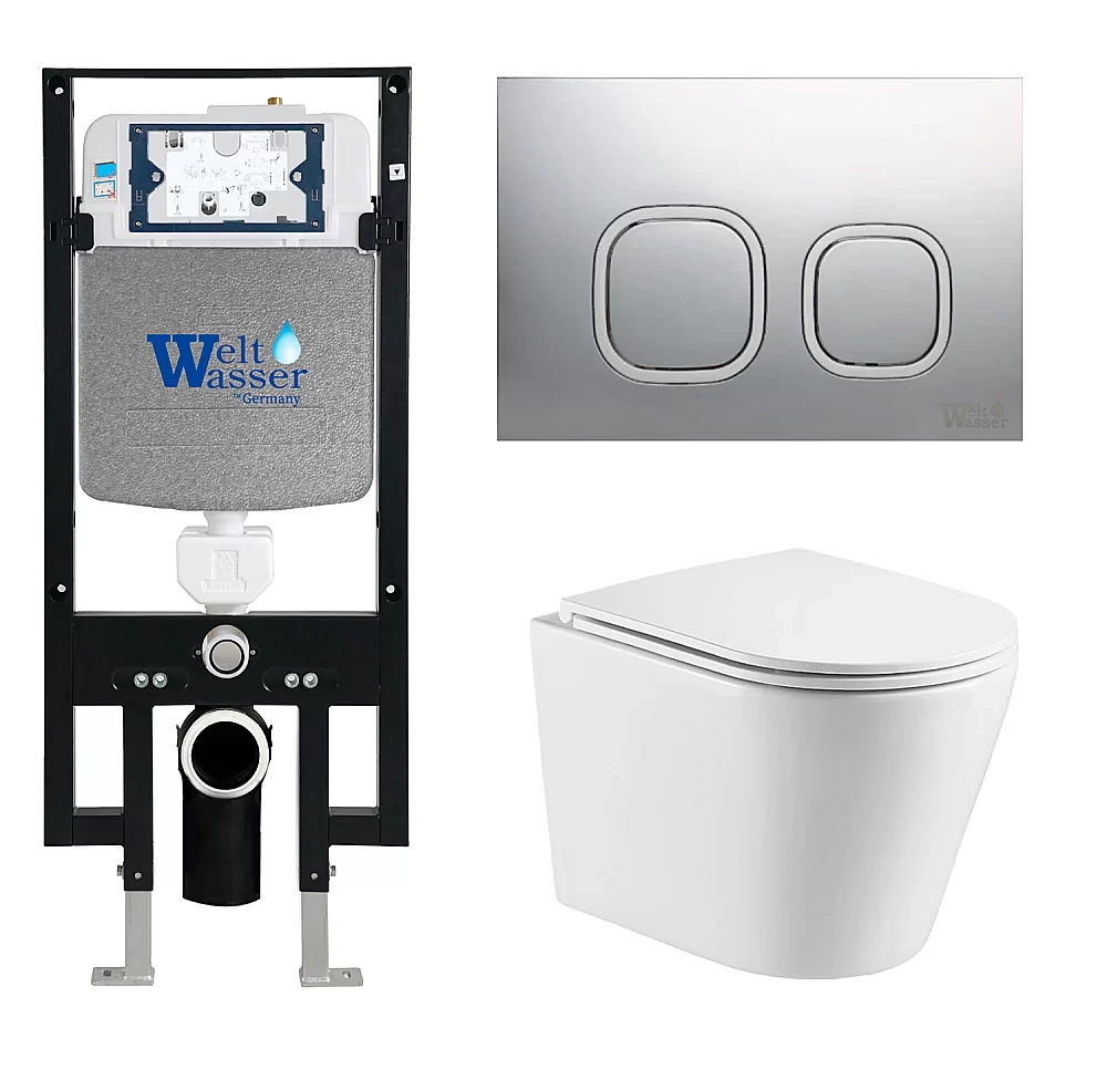 Унитаз с инсталляцией WeltWasser AMBERG 497 + SALZBACH 043 GL-WT + AMBERG RD-CR